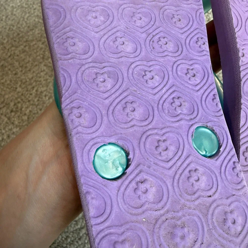 Girls Mermaid Ombre Flip Flops‎ Pink Teal Purple Seashell Sandals Size 3/4